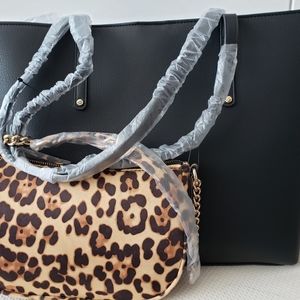 INC Black Leather Tote and Purse Set